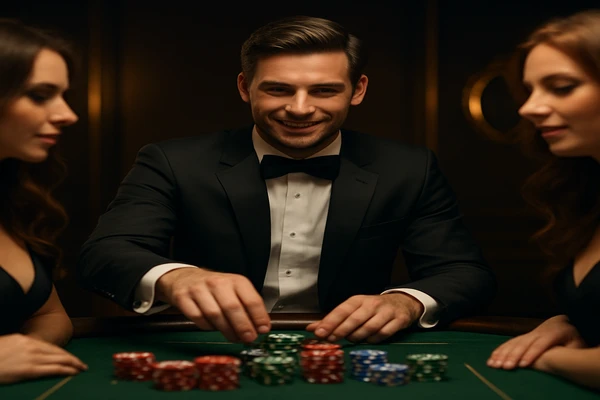 একজন নারী ল্যাপটপে অনলাইন গেম উপভোগ করছেন, চারদিকে দীপ্তিময় গেমিং প্ল্যাটফর্মের পরিবেশ ছড়িয়ে আছে